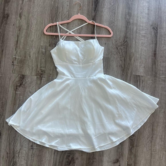 Altar’d State Kylen White Satin Lace Up Back Mini Strappy Dress - Picture 1 of 10